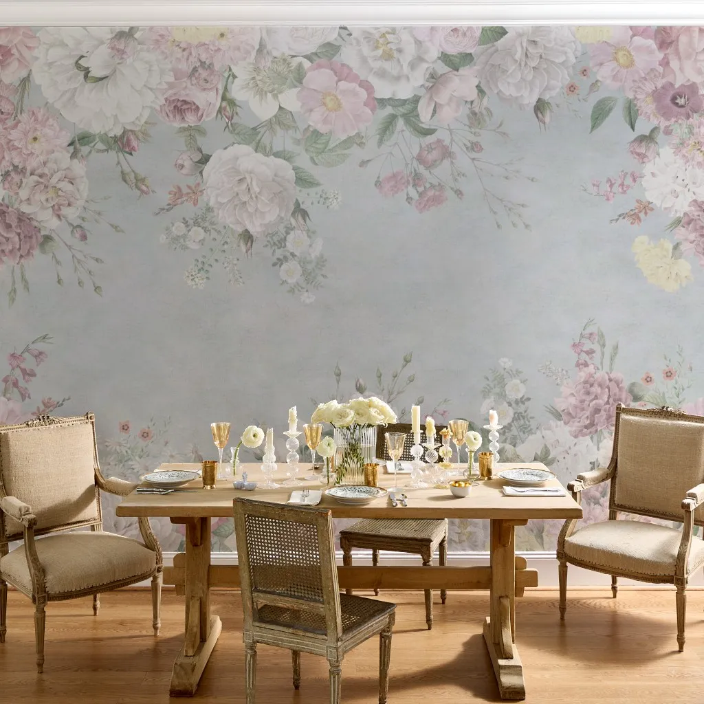Olga: Baroque Garden Roses and Flowers in Soft Blue