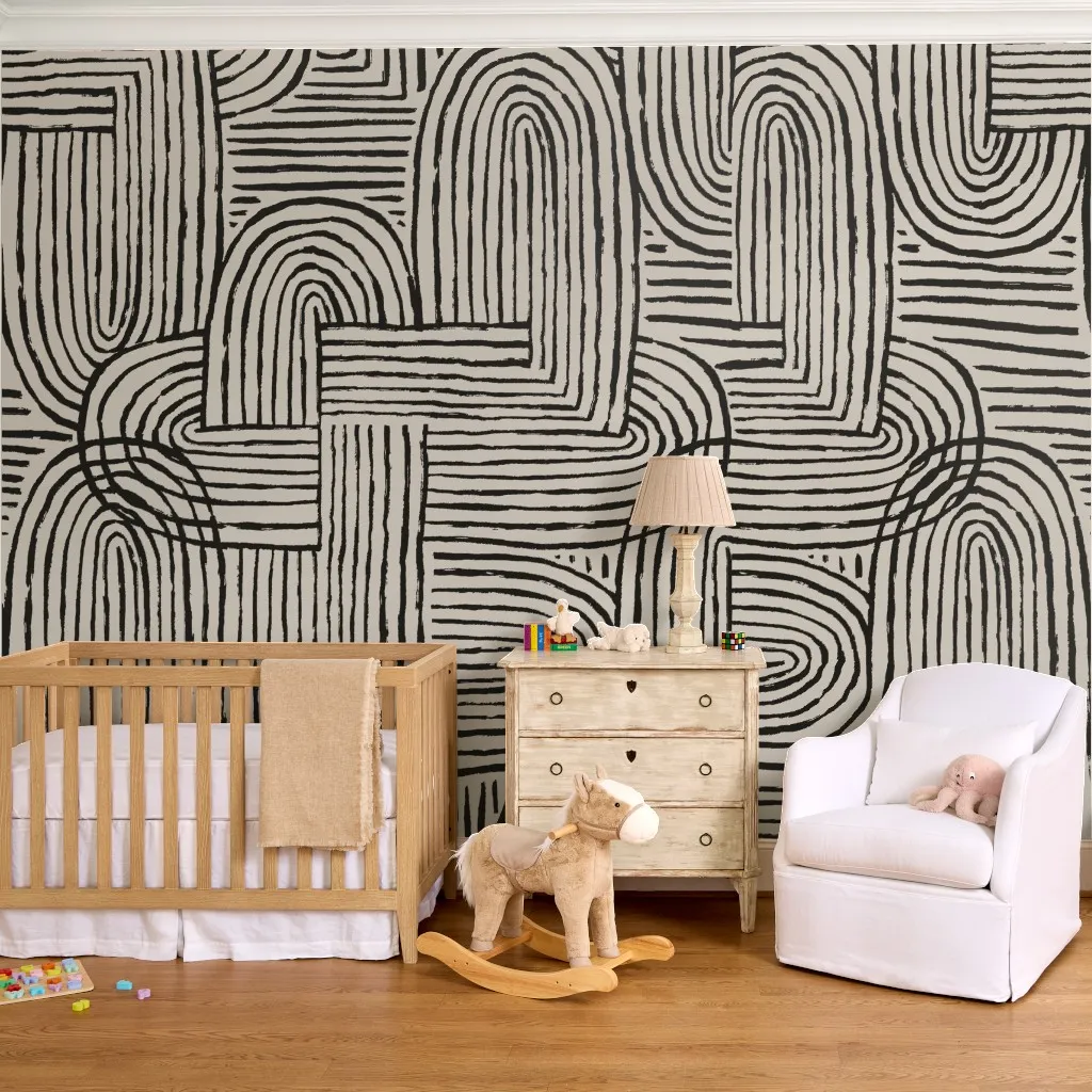 Organic Bold Geometric Zen Line Pattern in Charcoal and Cream