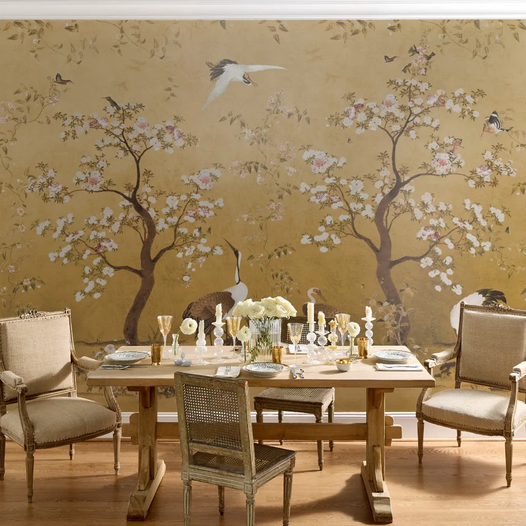 Liu: Vintage Chinoiserie Garden Crane Birds in Gold