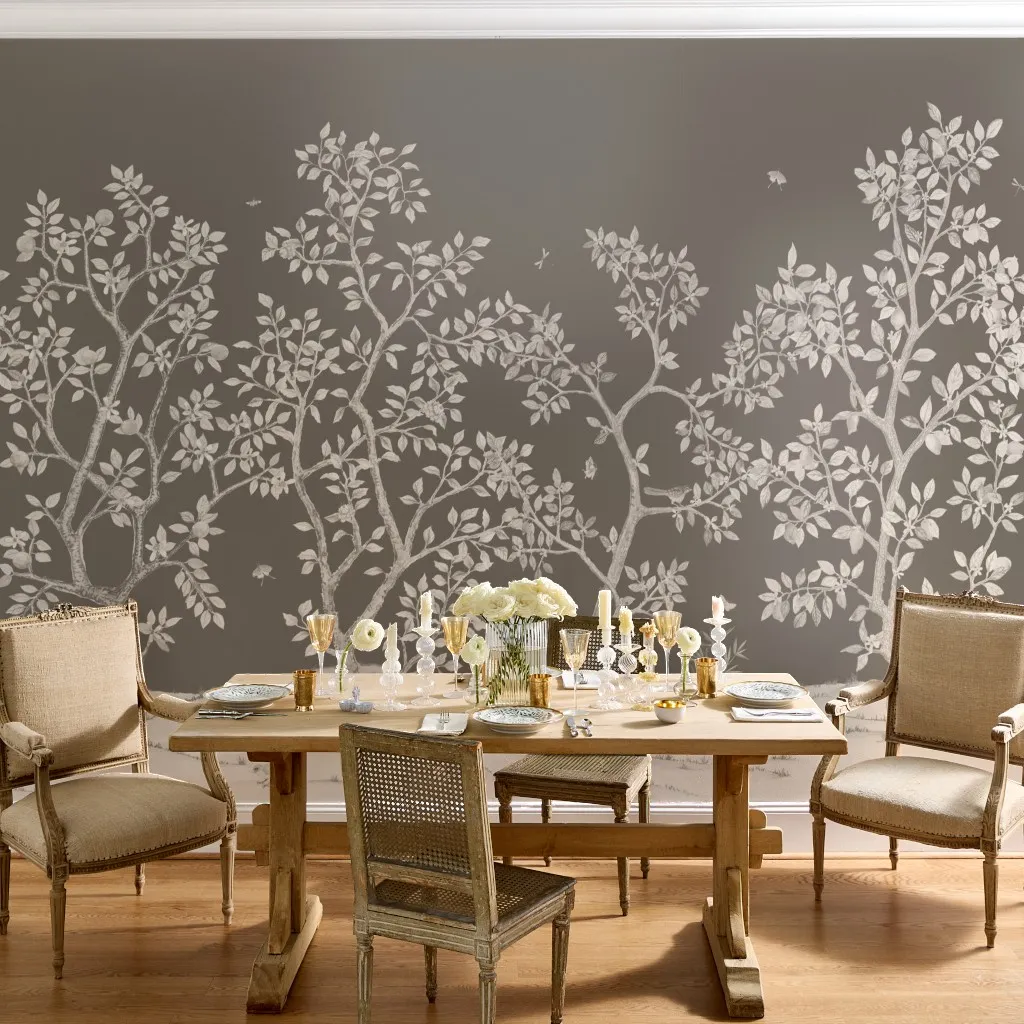 Citrus Orchard Mural in Tonal Taupe