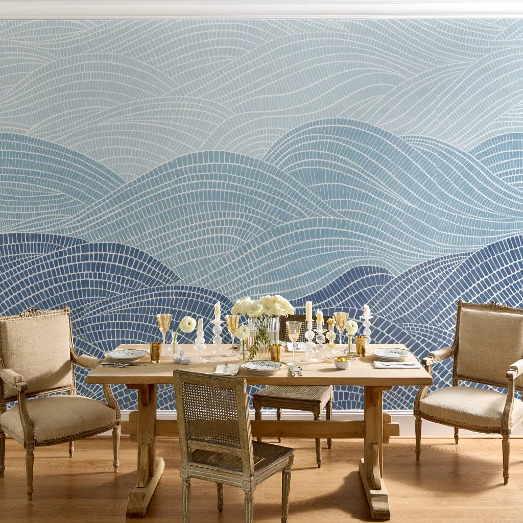 Monochrome Indigo Cobalt Blue Coastal Organic Abstract Waves