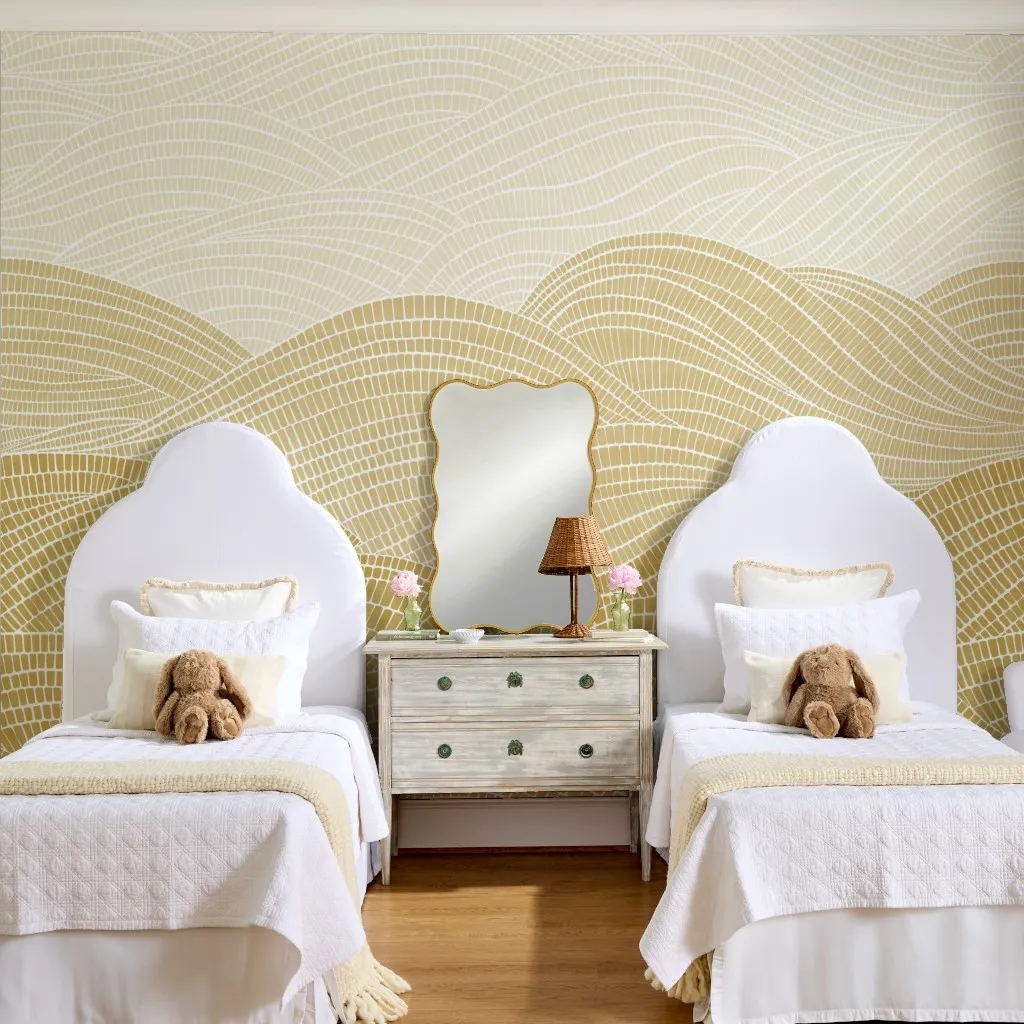 Golden Mustard Yellow Coastal Organic Abstract Waves