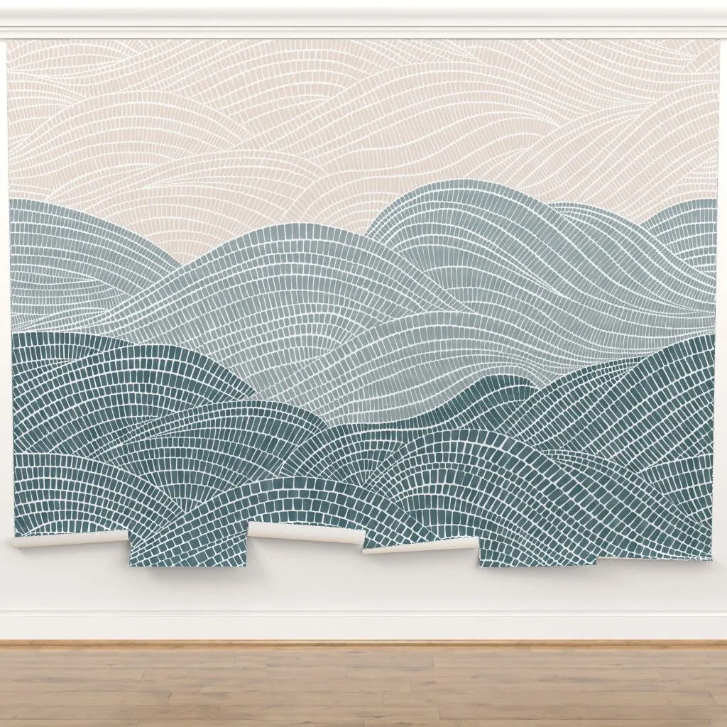 Teal and Dusty Blue Coastal Organic Abstract Waves
