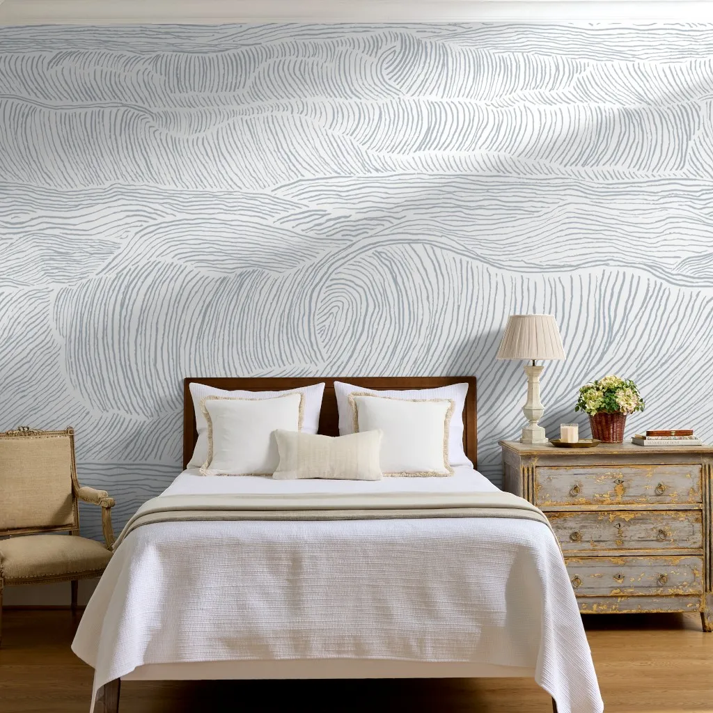 Abstract Coastal Waves in Blue Gray on White
