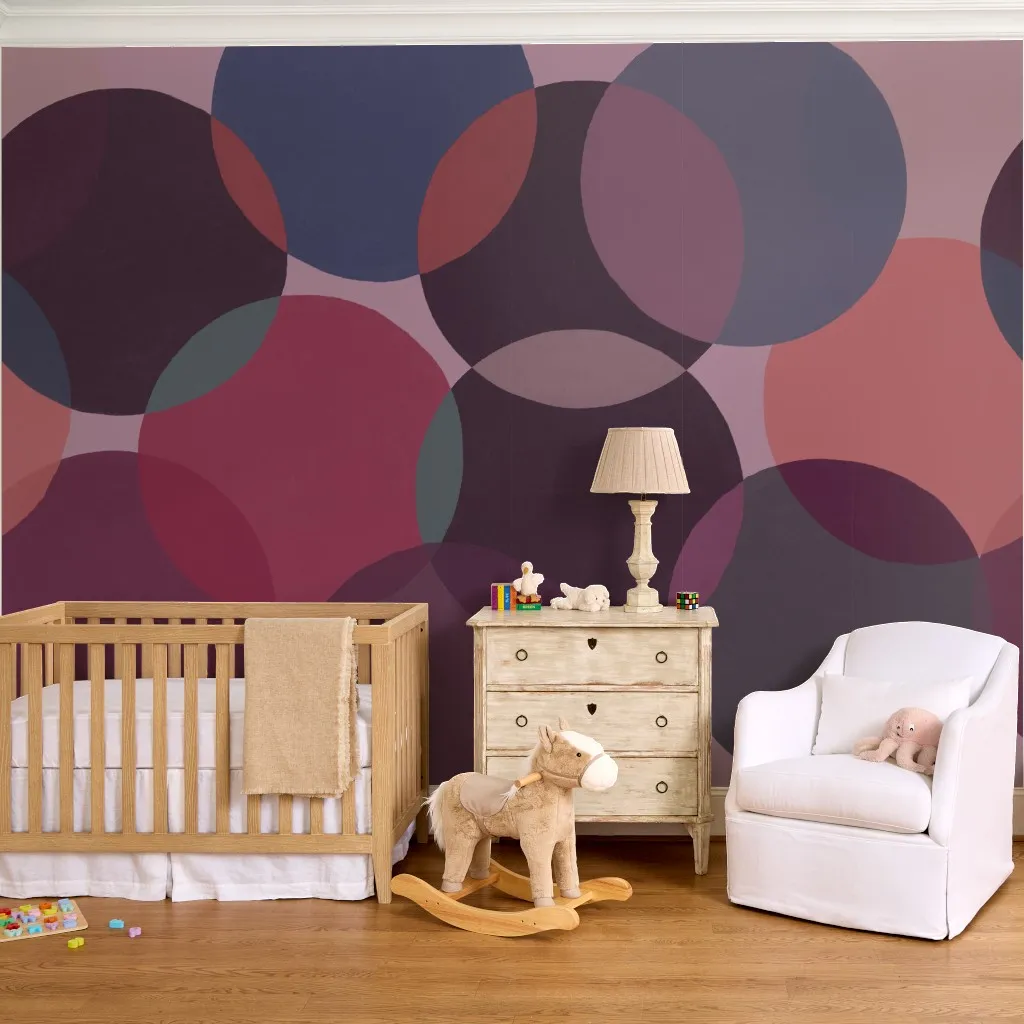 Olson: Midcentury Modern Abstract Tonal Overlapping Circles In Muted Mauve