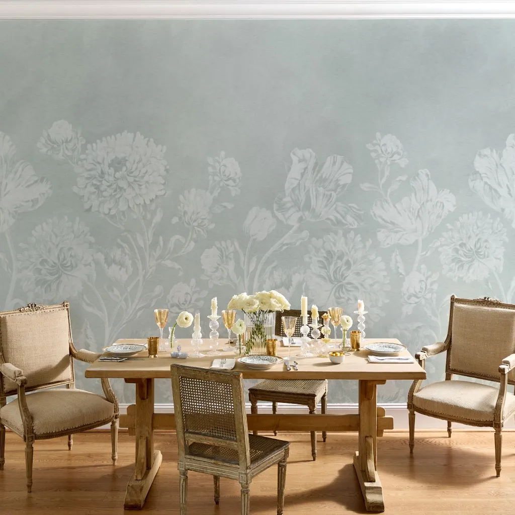Jans: Dutch Baroque Flowers in Dreamy Clouds in Dusty Blue