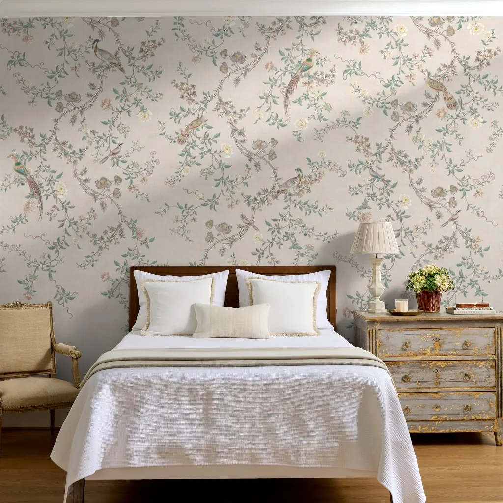 Violet: French Chinoiserie Birds and Floral Vines in Soft Pin