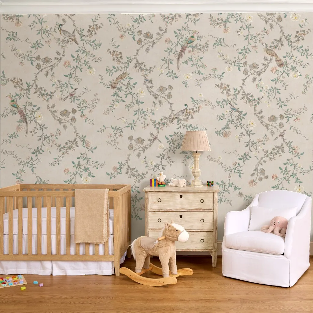 Violet: French Chinoiserie Birds and Floral Vines in Soft Pin