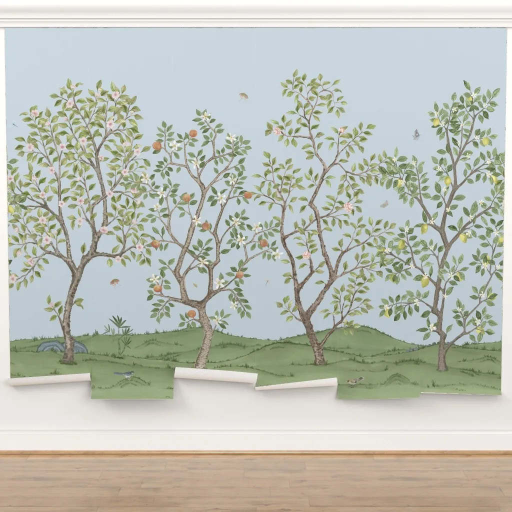 Citrus Grove Mural on Soft Blue