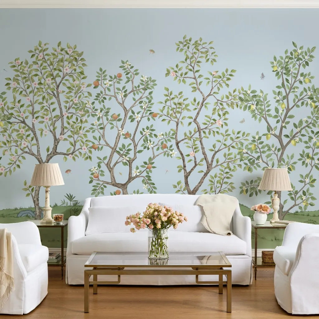 Citrus Grove Mural on Soft Blue