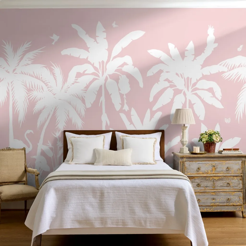 Palm Silhouette Mural in Ballet Slipper and White
