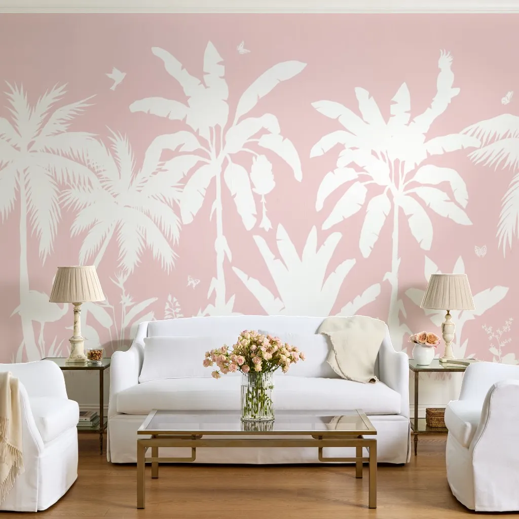 Palm Silhouette Mural in Ballet Slipper and White