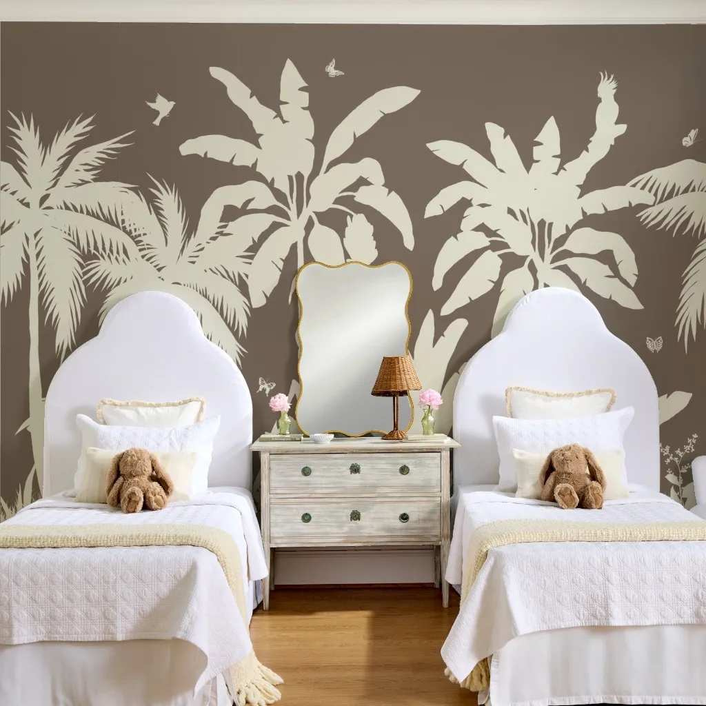 Palm Silhouette Mural Whitall Brown and Cream