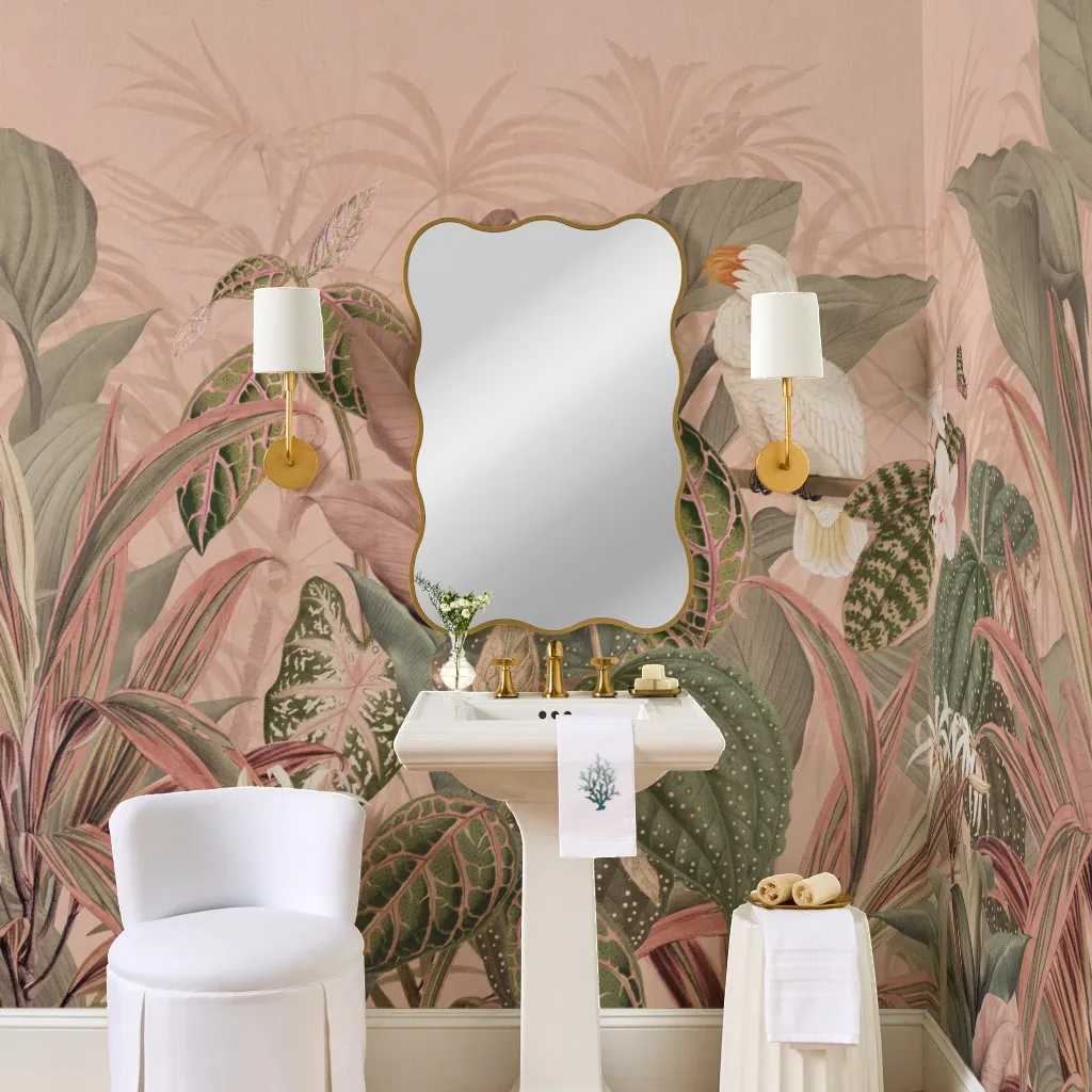 Eden - Vintage parrot birds in tropical garden foliage - pink