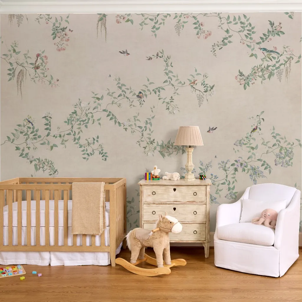 Emma - Chinoiserie garden birds and floral vines- beige ivory