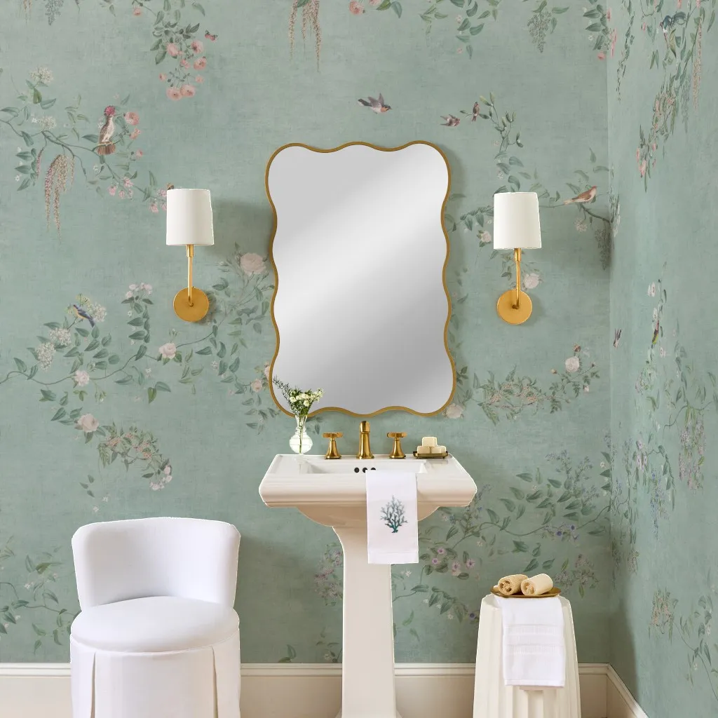 Emma - Chinoiserie garden birds and floral vines- soft teal