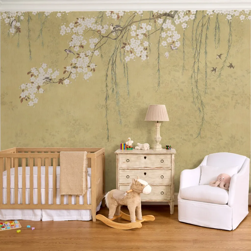 Sakura: Japanese Blossom Branches and Hanging Vines_golden yellow