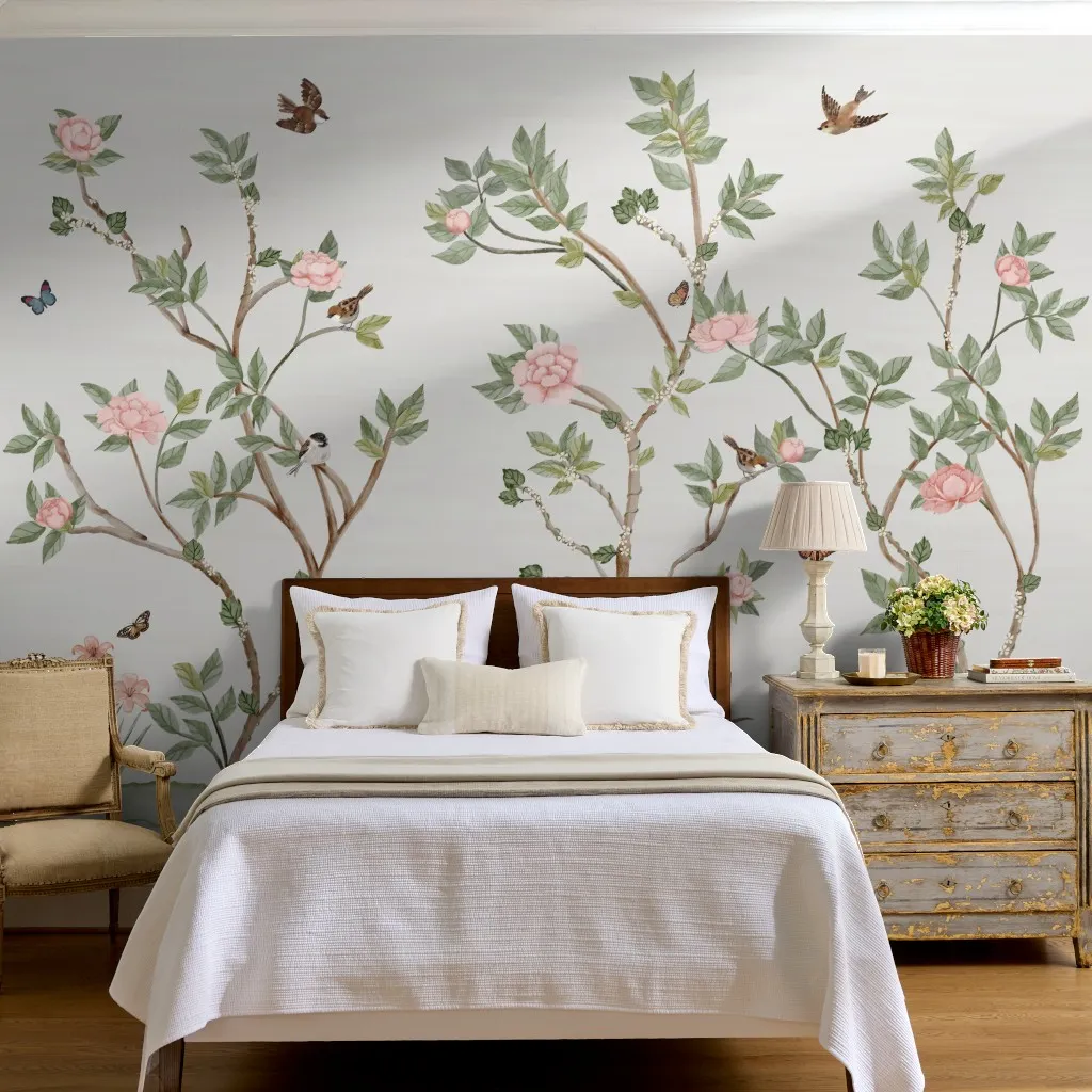 Whimsical Watercolor Chinoiserie in Eggshell White