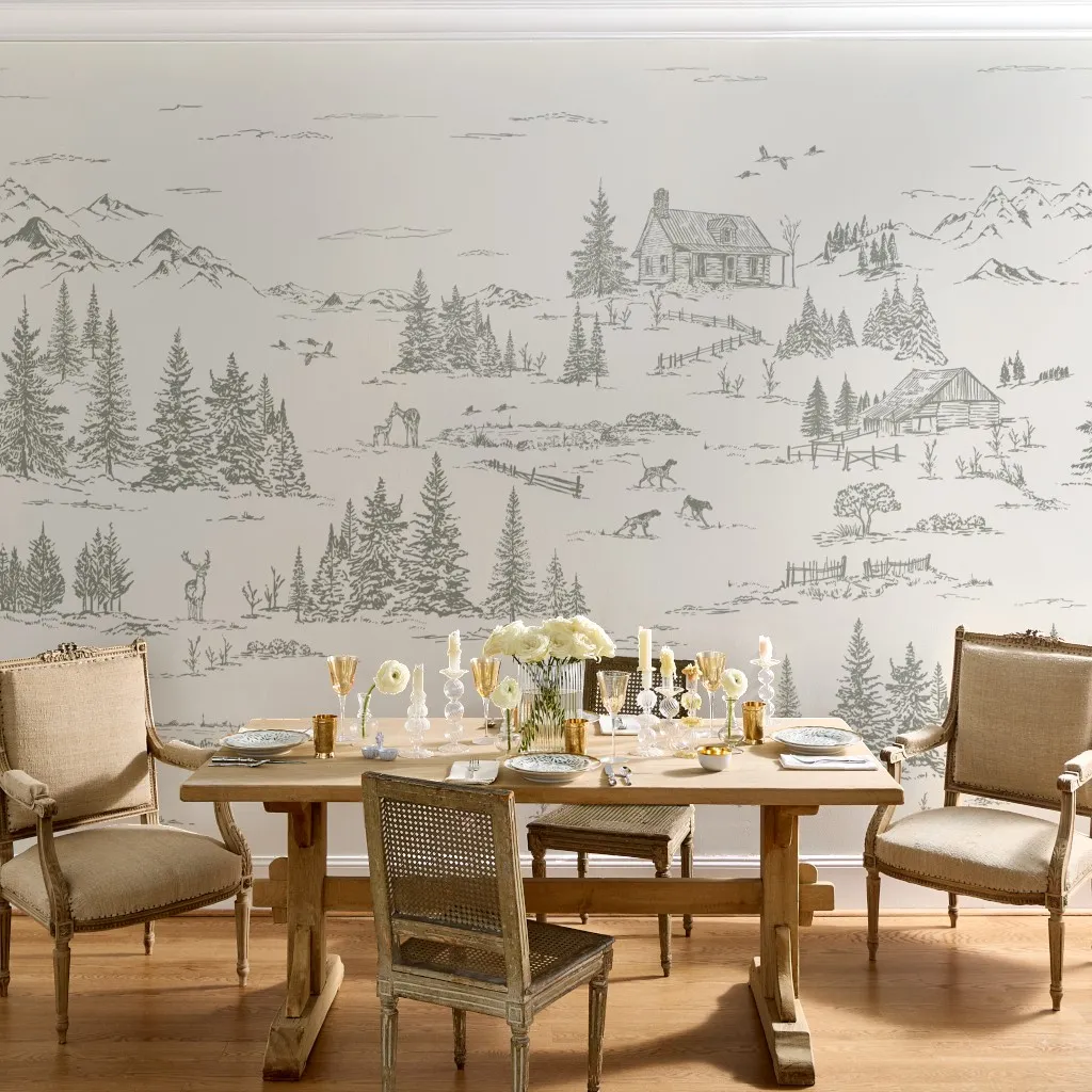 Rustic Winter Landscape Toile olive green