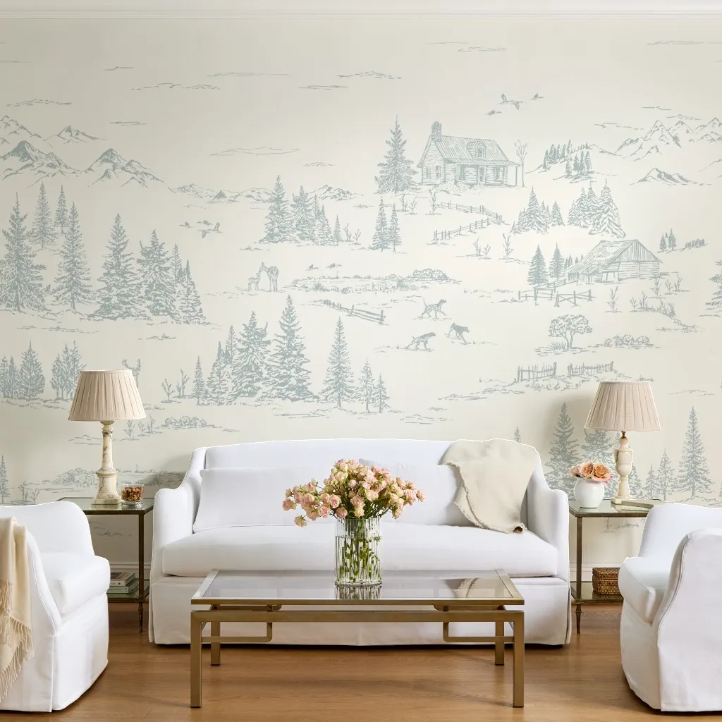 Rustic Winter Landscape Toile Dusty Blue