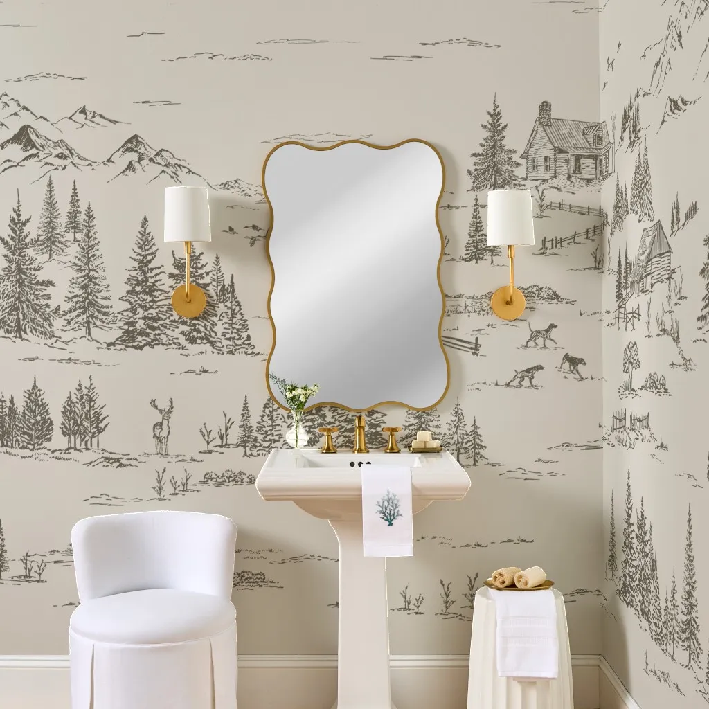 Rustic Winter Landscape Toile Taupe