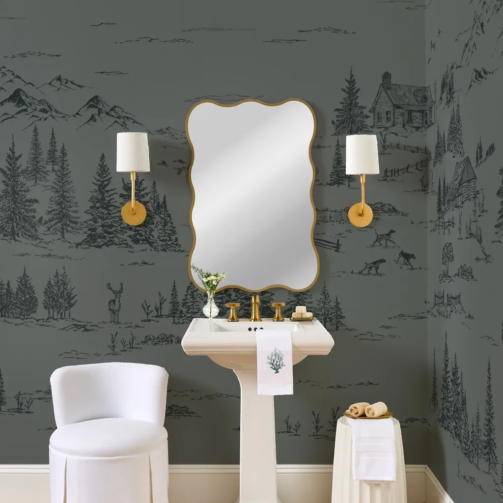 Rustic Winter Landscape Toile Dark Green Gray