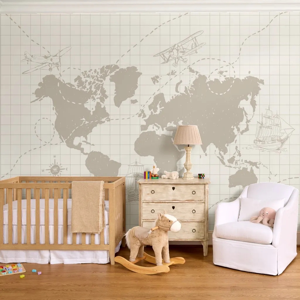 Around The World Map Cream in Taupe