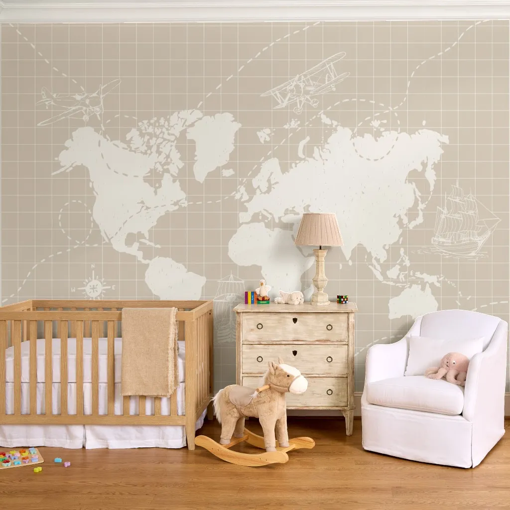 Around The World Map in Tan
