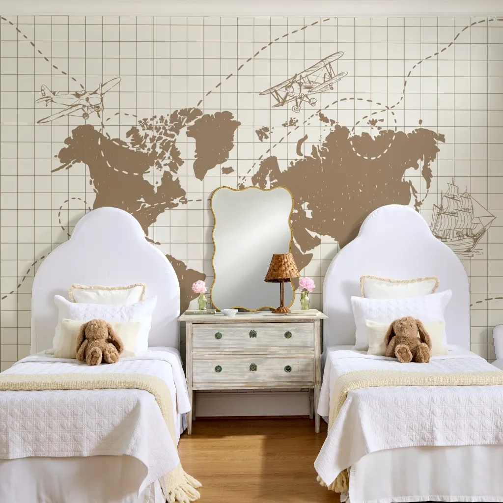 Around The World Map Cream in Brown