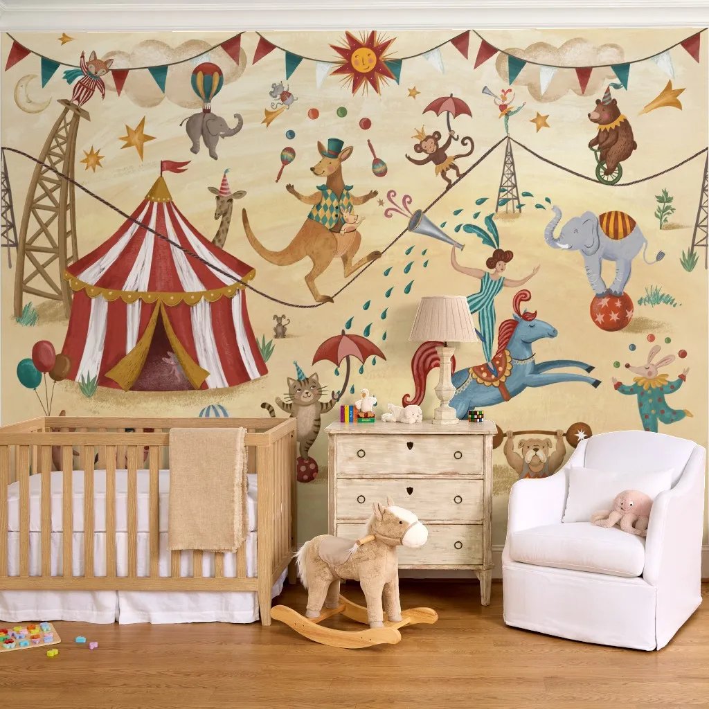 Nursery Circus Fun whimisical animals and kanga childrens room