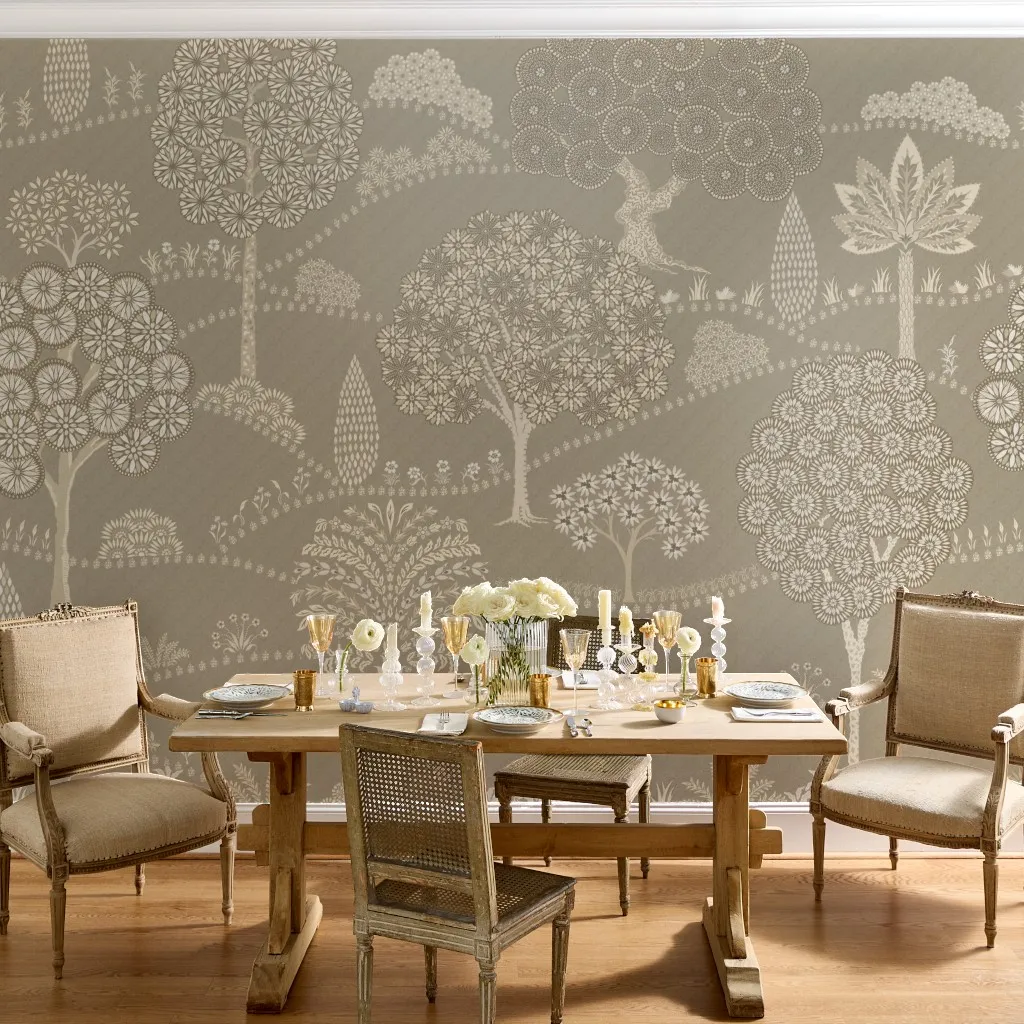 Kalpa Vatika Forest Landscape in Silver Grey