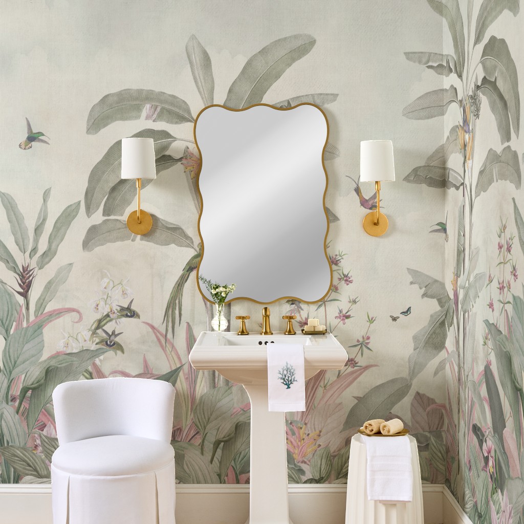 Borneo: Vintage Jungle Birds Landscape in Sage Green