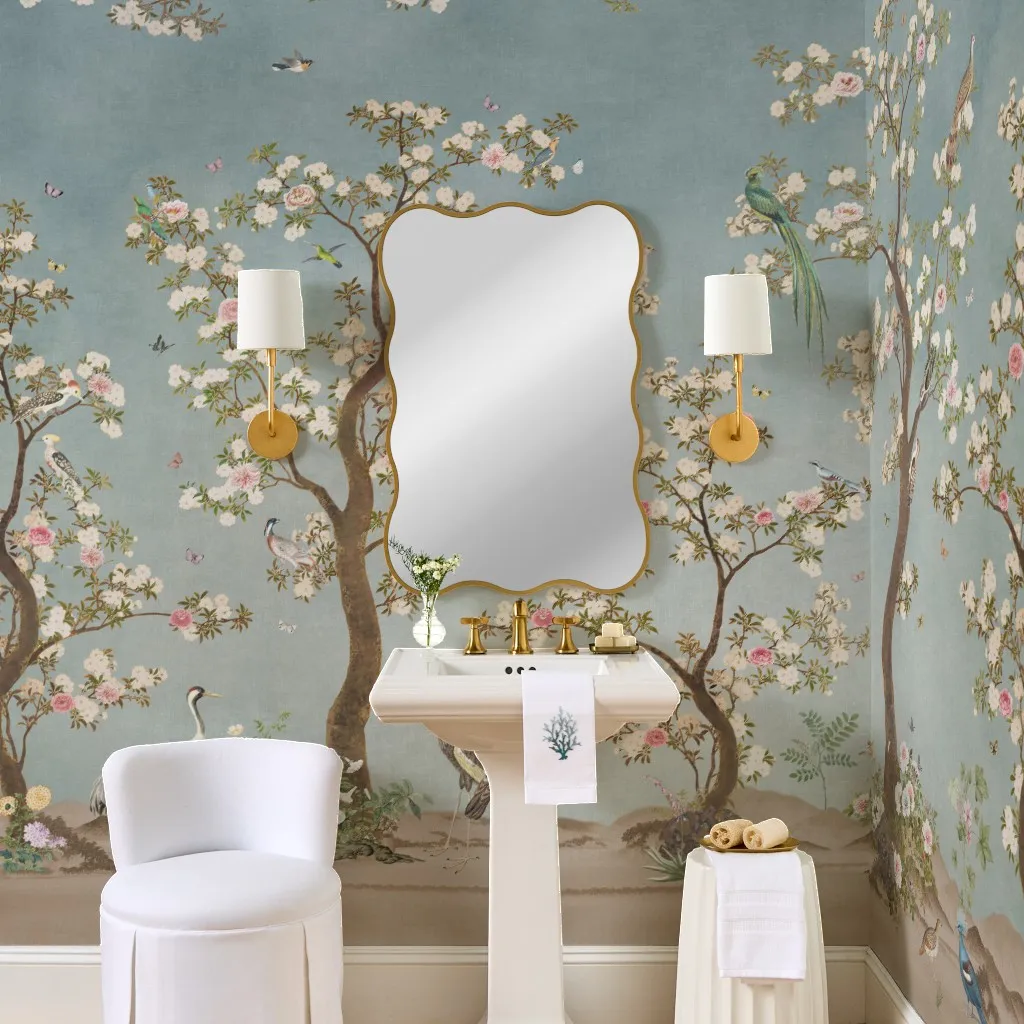 Rose - Crane birds chinoiserie blossom garden - blue