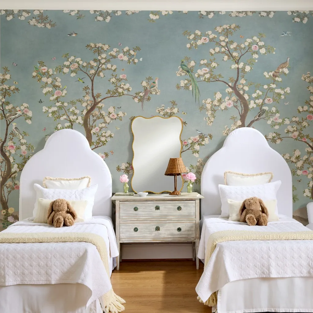 Rose - Crane birds chinoiserie blossom garden - blue