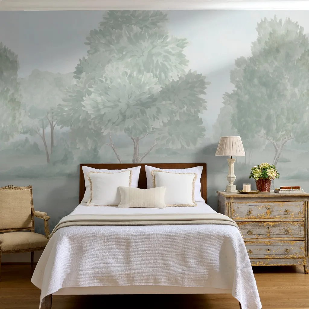 Misty Landscape in Pale Blue Greens
