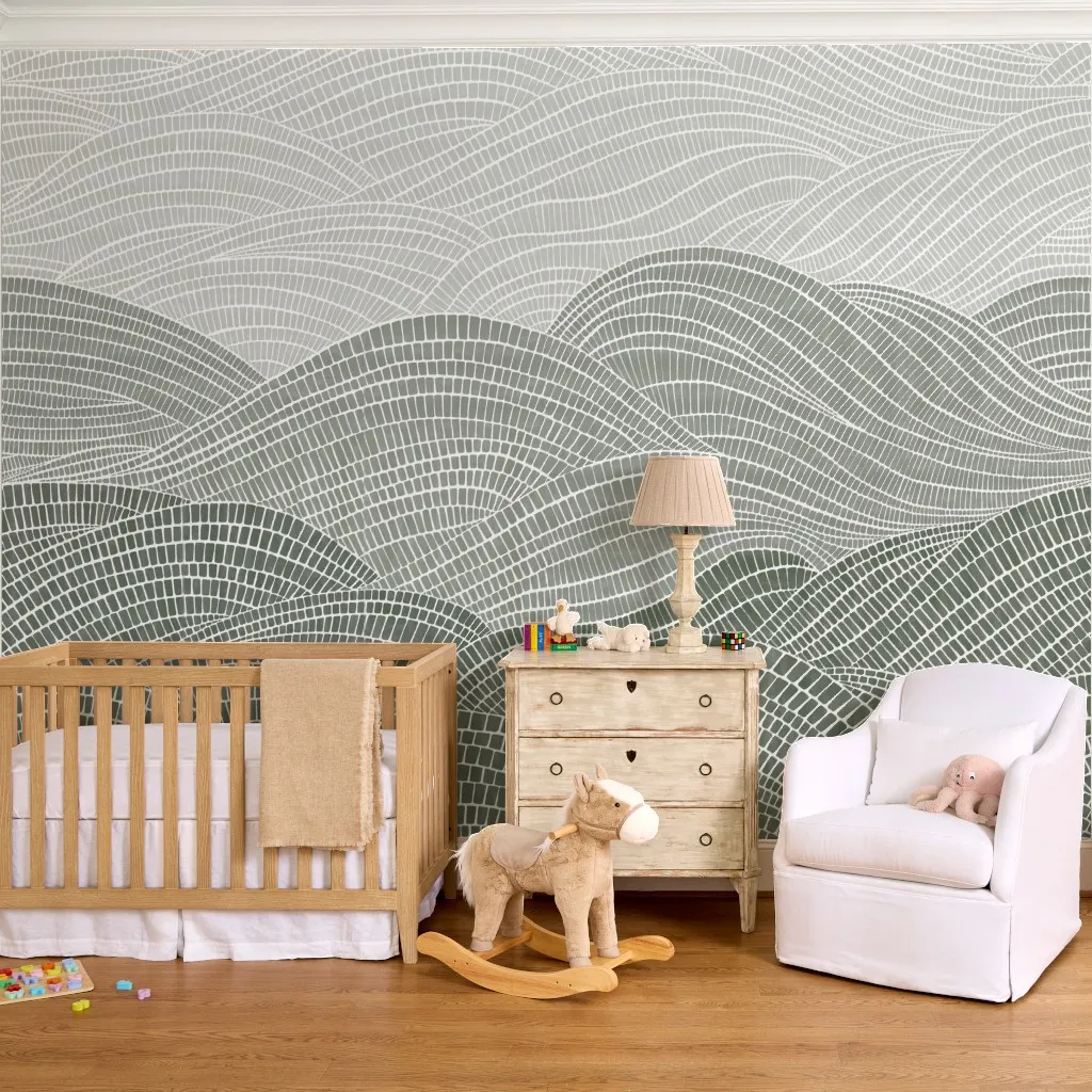 Forest Green Coastal Organic Abstract Waves